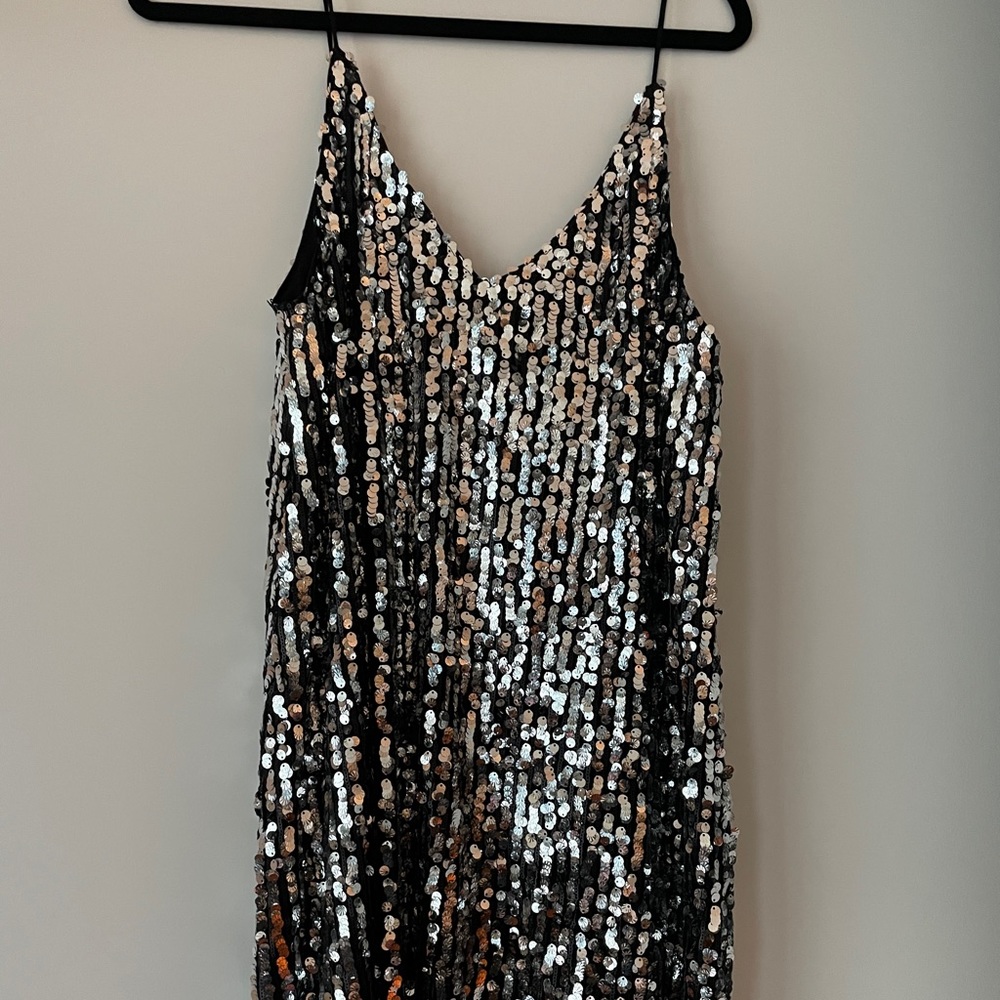 Silver sequin mini dress!